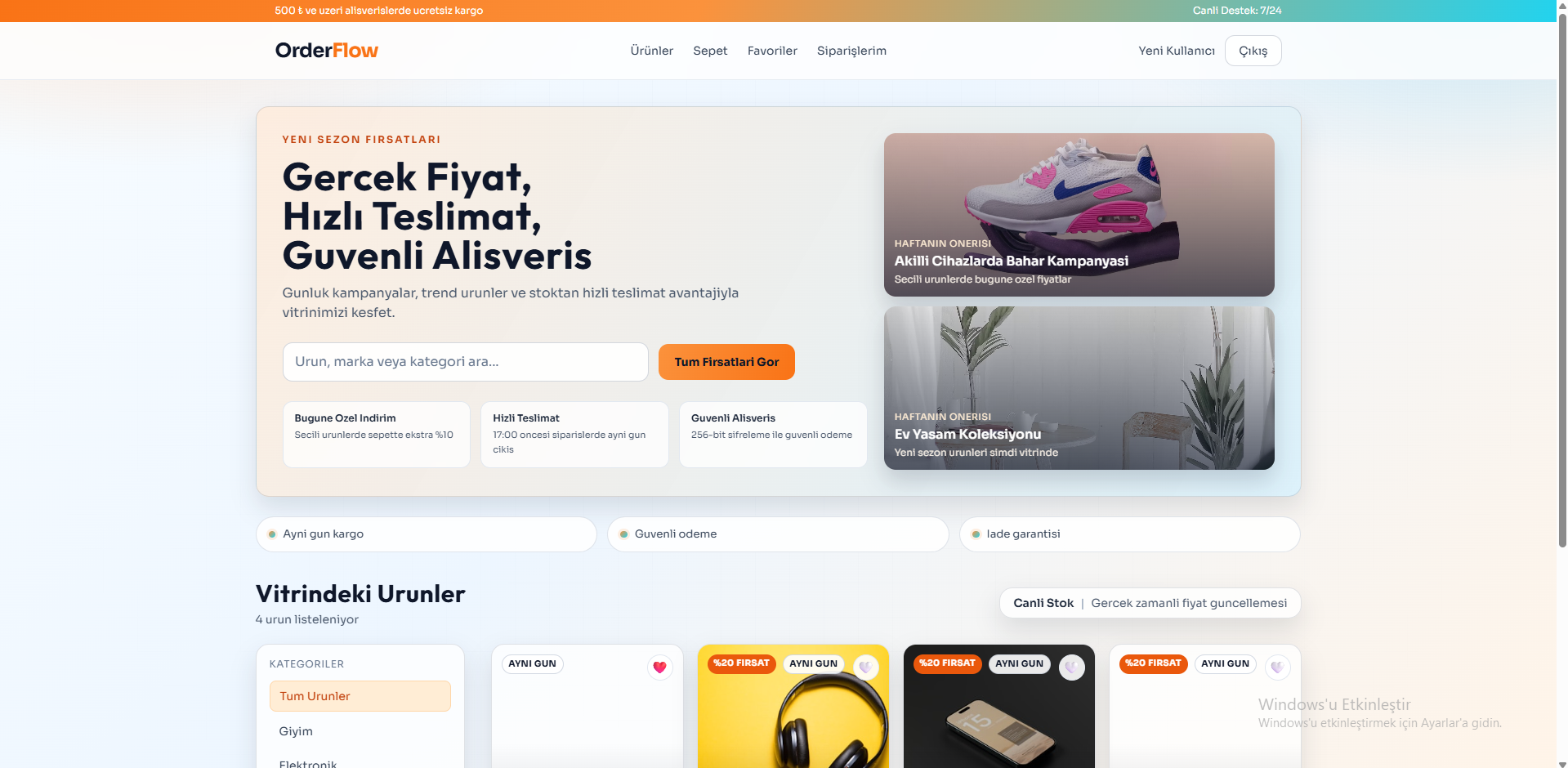 OrderFlow E-Ticaret Sipariş Yönetim Sistemi